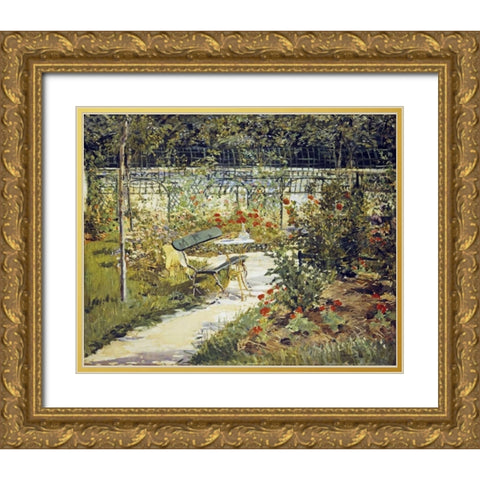 The Bench, Garden at Versailles Gold Ornate Wood Framed Art Print with Double Matting by Manet, Edouard
