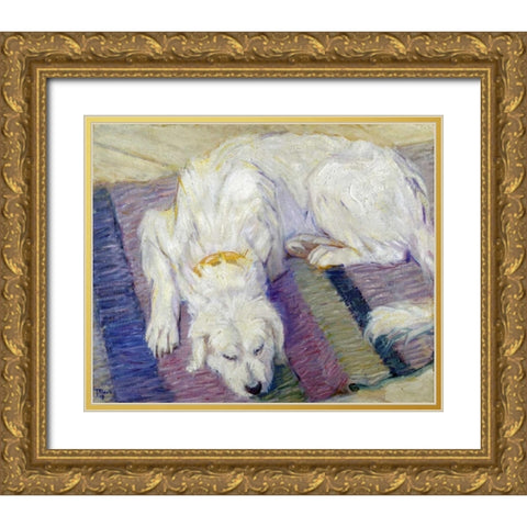 Liegender Hund - Hundeportrat Gold Ornate Wood Framed Art Print with Double Matting by Marc, Franz