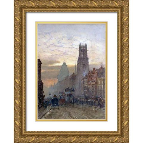 Fleet Street By Temple Bar Gold Ornate Wood Framed Art Print with Double Matting by Marshall, Herbert Menzies