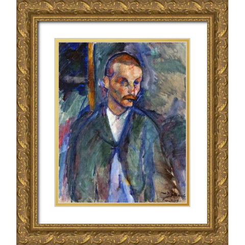 The Beggar of Livorne Gold Ornate Wood Framed Art Print with Double Matting by Modigliani, Amedeo