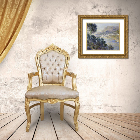 A View of Cape Martin, Monte Carlo Gold Ornate Wood Framed Art Print with Double Matting by Monet, Claude