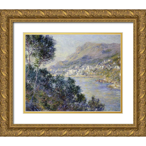 A View of Cape Martin, Monte Carlo Gold Ornate Wood Framed Art Print with Double Matting by Monet, Claude