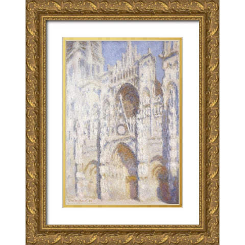 Rouen Cathedral in the Afternoon - The Gate in Full Sun Gold Ornate Wood Framed Art Print with Double Matting by Monet, Claude