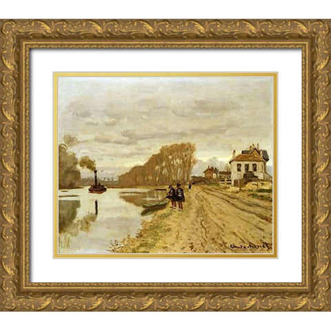 Infantrymen of the Flanant Guard on the Water Gold Ornate Wood Framed Art Print with Double Matting by Monet, Claude