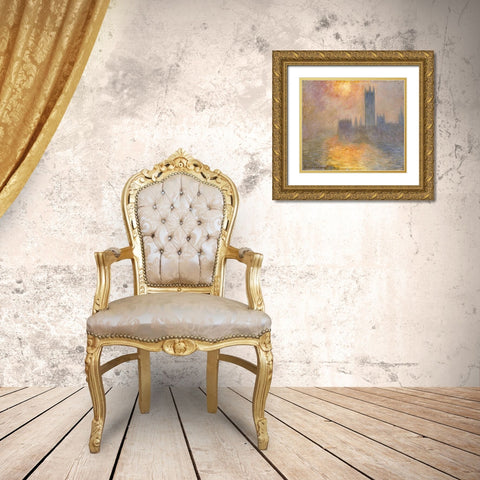 Parliament at Sunset Gold Ornate Wood Framed Art Print with Double Matting by Monet, Claude