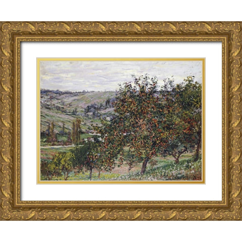 Apple Trees Near Vetheuil, 1878 Gold Ornate Wood Framed Art Print with Double Matting by Monet, Claude