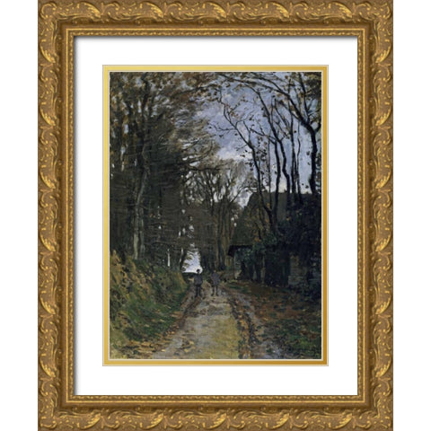A Normandy Path Gold Ornate Wood Framed Art Print with Double Matting by Monet, Claude