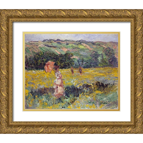 Limetz Meadow Gold Ornate Wood Framed Art Print with Double Matting by Monet, Claude