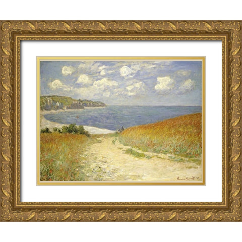 Path through the Wheat Fields at Pourville, 1882 Gold Ornate Wood Framed Art Print with Double Matting by Monet, Claude