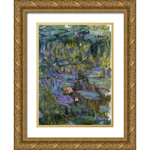Water Lilies Gold Ornate Wood Framed Art Print with Double Matting by Monet, Claude
