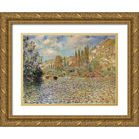 The Seine at Vetheuil Gold Ornate Wood Framed Art Print with Double Matting by Monet, Claude