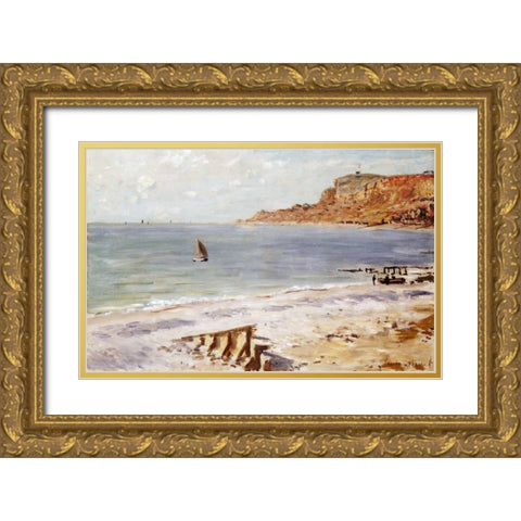 Seascape at Sainte-Adresse Gold Ornate Wood Framed Art Print with Double Matting by Monet, Claude