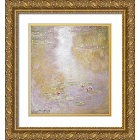 Water Lilies, Giverny Gold Ornate Wood Framed Art Print with Double Matting by Monet, Claude
