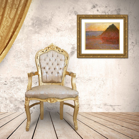 Haystacks, Pink and Blue Impressions Gold Ornate Wood Framed Art Print with Double Matting by Monet, Claude
