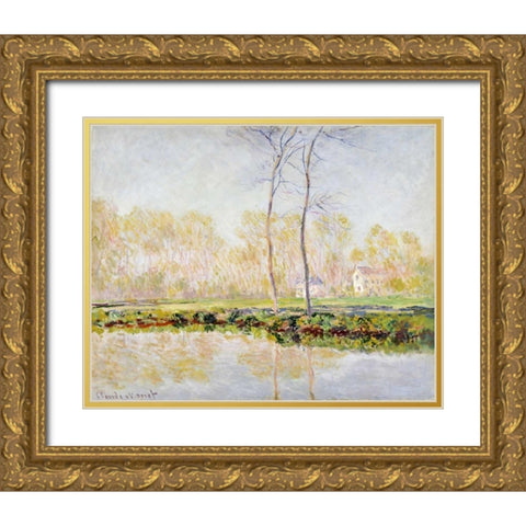 The Banks of the River Epte at Giverny Gold Ornate Wood Framed Art Print with Double Matting by Monet, Claude