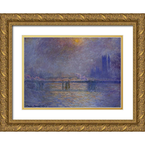 Charing Cross Bridge, The Thames Gold Ornate Wood Framed Art Print with Double Matting by Monet, Claude