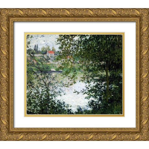 The Island of La Grande Jatte, Through the Trees Gold Ornate Wood Framed Art Print with Double Matting by Monet, Claude