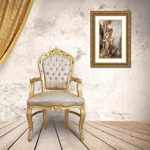 Promethee - The Torture of Prometheus Gold Ornate Wood Framed Art Print with Double Matting by Moreau, Gustave
