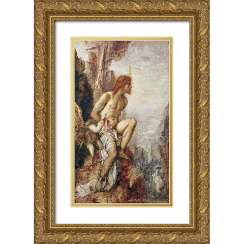 Promethee - The Torture of Prometheus Gold Ornate Wood Framed Art Print with Double Matting by Moreau, Gustave