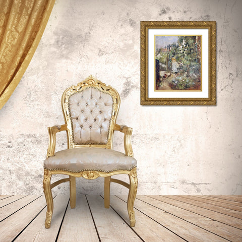 A Child In the Rosebeds Gold Ornate Wood Framed Art Print with Double Matting by Morisot, Berthe