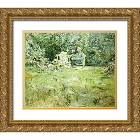 The Gardening Lesson Gold Ornate Wood Framed Art Print with Double Matting by Morisot, Berthe