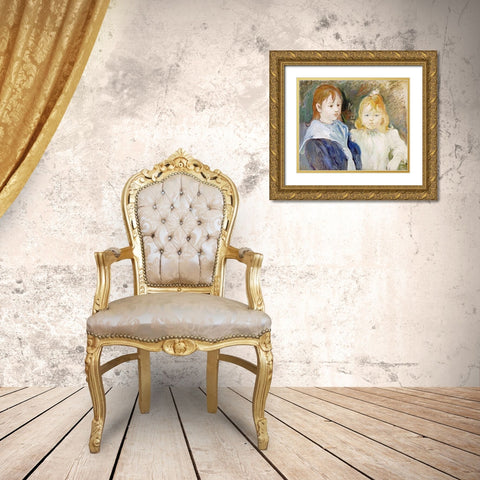 Portrait DEnfants Gold Ornate Wood Framed Art Print with Double Matting by Morisot, Berthe