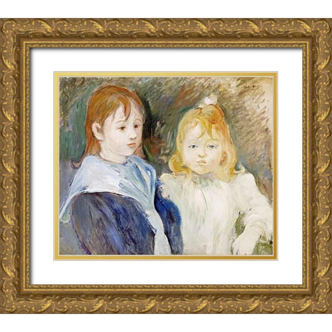 Portrait DEnfants Gold Ornate Wood Framed Art Print with Double Matting by Morisot, Berthe