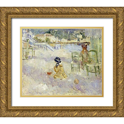Plage De Nice Gold Ornate Wood Framed Art Print with Double Matting by Morisot, Berthe