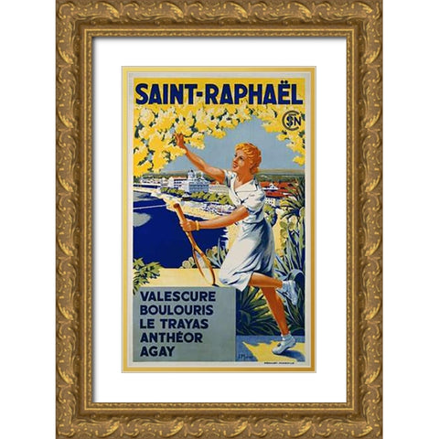 Saint-Raphael, SNCF Gold Ornate Wood Framed Art Print with Double Matting by Munier, J.