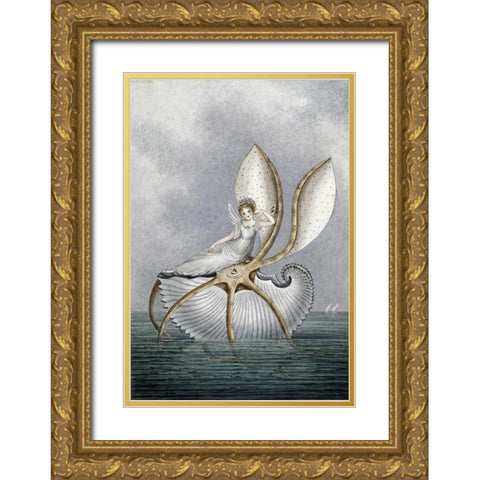 A Fairy Resting On a Shell Gold Ornate Wood Framed Art Print with Double Matting by Murray, Amelia Jane