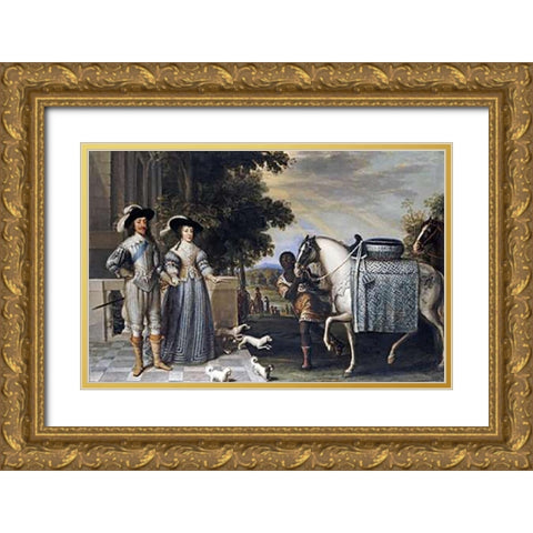 King Charles I and Queen Henrietta Maria Gold Ornate Wood Framed Art Print with Double Matting by Mytens, Daniel
