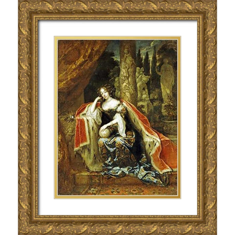 Portrait of Queen Mary Stuart II Gold Ornate Wood Framed Art Print with Double Matting by Netscher, Caspar