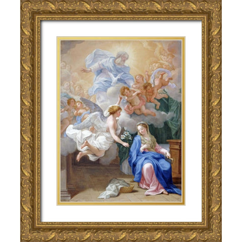 The Annunciation Gold Ornate Wood Framed Art Print with Double Matting by Odazzi, Giovanni