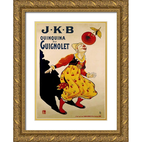 J.K.B, Quinquina Au Guignolet Gold Ornate Wood Framed Art Print with Double Matting by Oge, Eugene