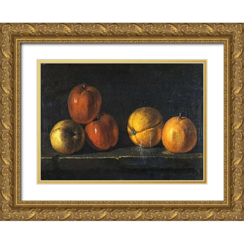 Still-Life With Oranges Gold Ornate Wood Framed Art Print with Double Matting by Oudry, Jacques Charles