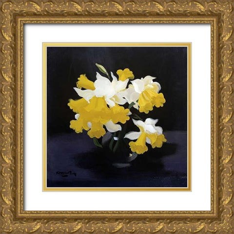 Daffodils Gold Ornate Wood Framed Art Print with Double Matting by Park, James Stuart