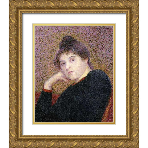 Portrait De Femme Gold Ornate Wood Framed Art Print with Double Matting by Petitjean, Hippolyte