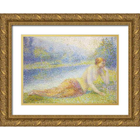 Reclining Nude Gold Ornate Wood Framed Art Print with Double Matting by Petitjean, Hippolyte