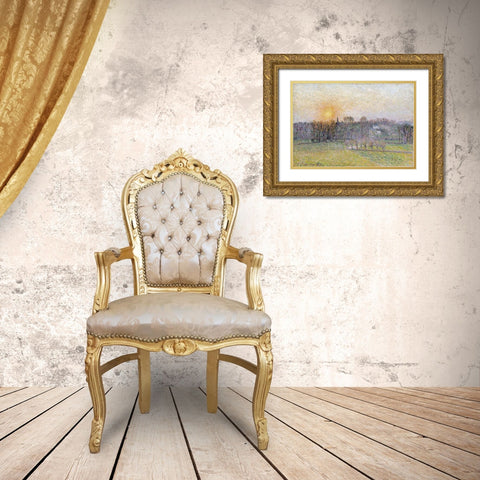 Sunset, Bazincourt Gold Ornate Wood Framed Art Print with Double Matting by Pissarro, Camille