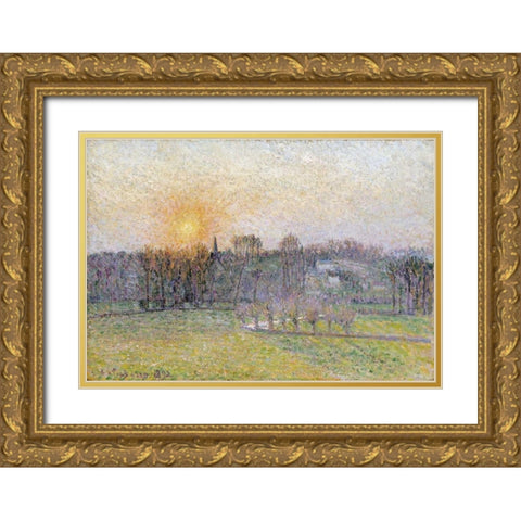 Sunset, Bazincourt Gold Ornate Wood Framed Art Print with Double Matting by Pissarro, Camille