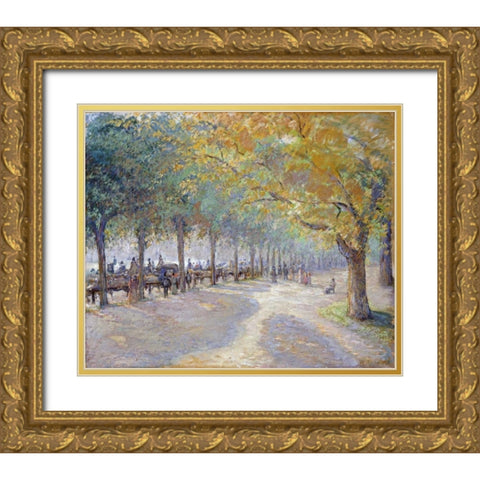 Hyde Park, London Gold Ornate Wood Framed Art Print with Double Matting by Pissarro, Camille
