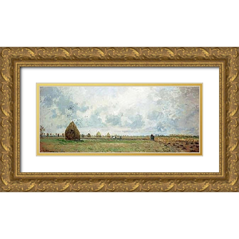 Autumn Gold Ornate Wood Framed Art Print with Double Matting by Pissarro, Camille