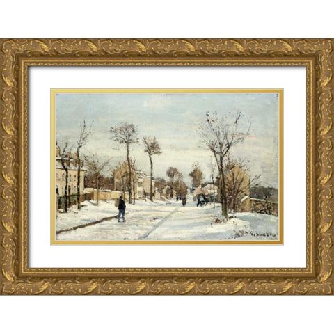 Snowy Road, Louveciennes Gold Ornate Wood Framed Art Print with Double Matting by Pissarro, Camille