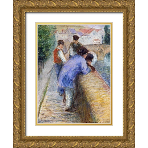 Fishermen Gold Ornate Wood Framed Art Print with Double Matting by Pissarro, Camille