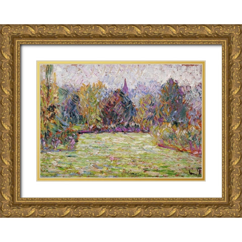Bazincourt Countryside Gold Ornate Wood Framed Art Print with Double Matting by Pissarro, Camille