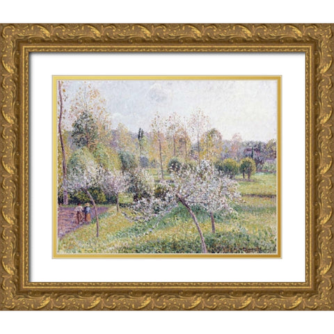 Apple Trees In Blossom, Eragny Gold Ornate Wood Framed Art Print with Double Matting by Pissarro, Camille