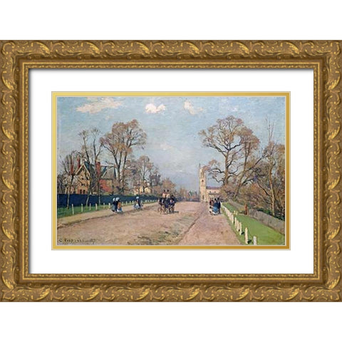 The Road To Sydenham Gold Ornate Wood Framed Art Print with Double Matting by Pissarro, Camille