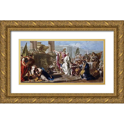 The Sacrifice of Polyxena at The Tomb of Achilles Gold Ornate Wood Framed Art Print with Double Matting by Pittoni, Giovanni Battista