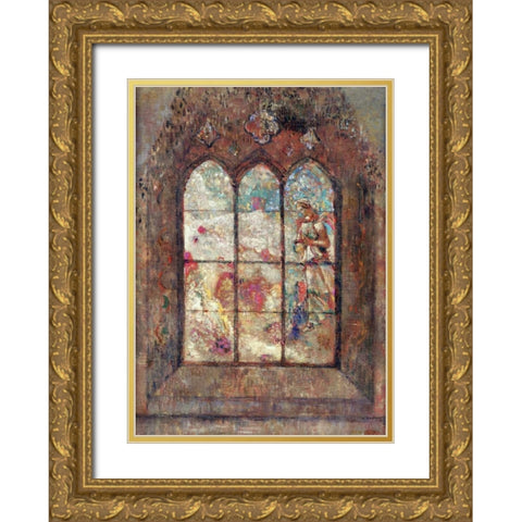The Stained Glass Window Gold Ornate Wood Framed Art Print with Double Matting by Redon, Odilion