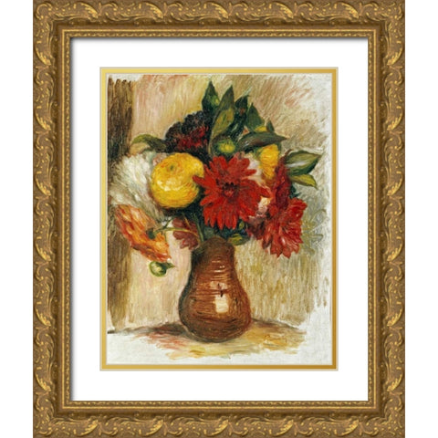 Bouquet De Fleurs Au Pichet De Terre Gold Ornate Wood Framed Art Print with Double Matting by Renoir, Pierre-Auguste